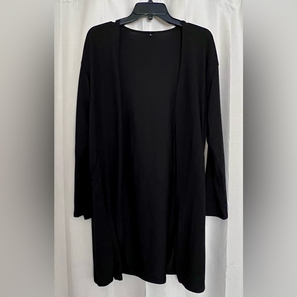 Source Unknown Sweaters - Black Open Front Longline Cardigan Duster with Pockets Size L